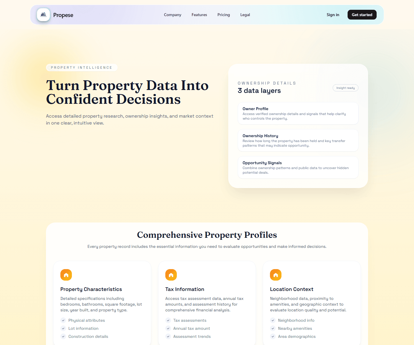Propseek property insights product page screenshot