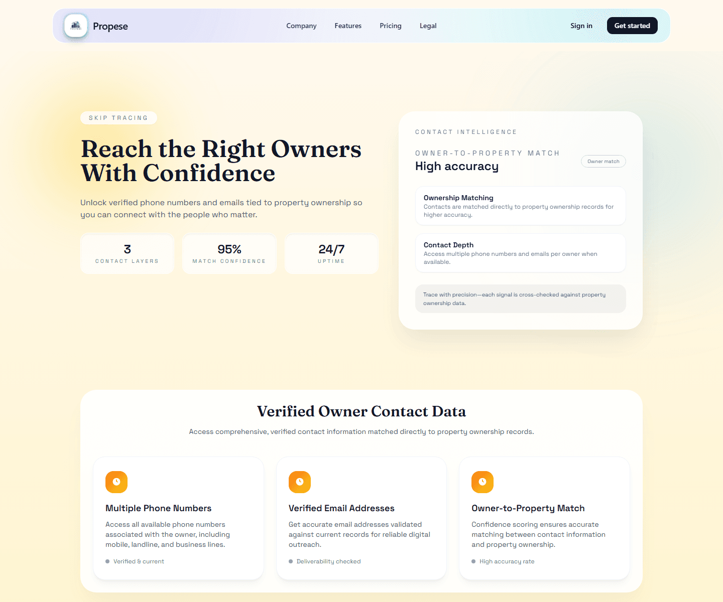 Propseek skip tracing product page screenshot